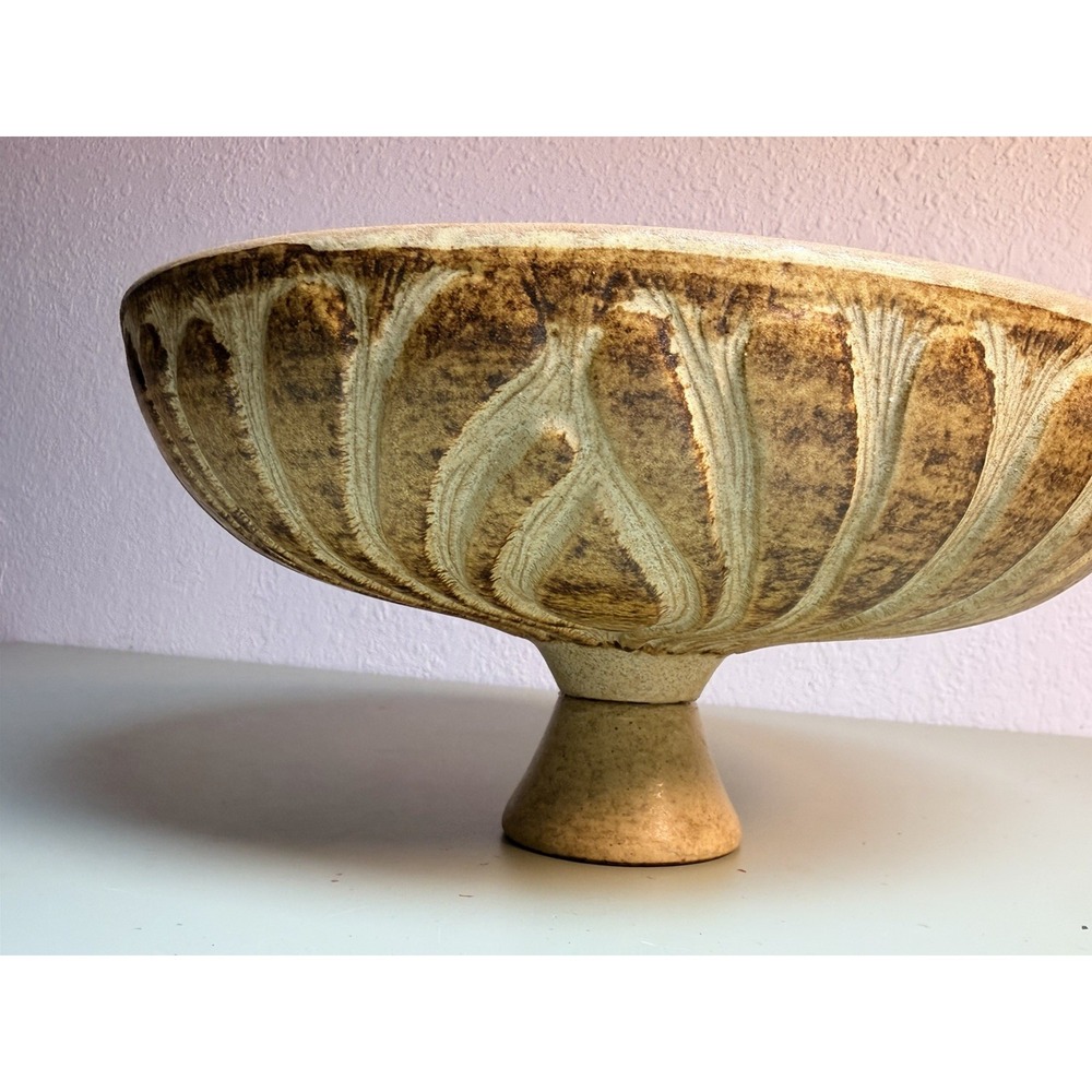 Vtg. Stone Wear pedestal bowl Mid Century Modern Art Pottery Center Piece Fruit
